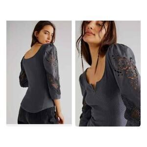 Free People L eyelet corset blouse romantic whimsygoth neutral dark feminine